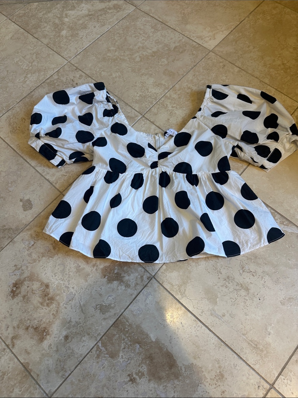 Endless Rose White Top with Black Polka Dots